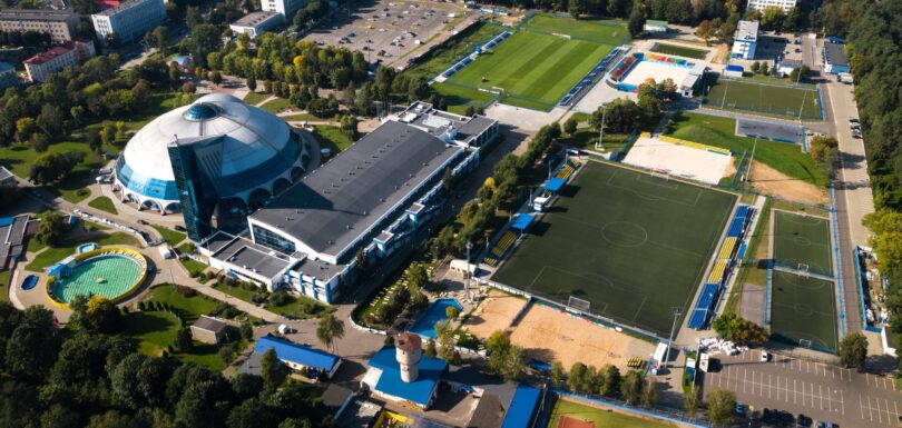 Sports complex in the center of Minsk with open stadiums for games.Belarus